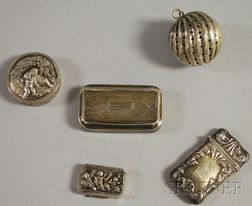 Five Small Silver Boxes and Tea Items